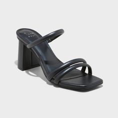 Women's Stacy Mule Heels - A New Day™ Black Mules Outfit Block Heels, Black Mules Outfit, Target Heels, Mules Outfit, Strappy Mules, Rubber Shoe, Mule Flats, Mule Heels, Target Clothes