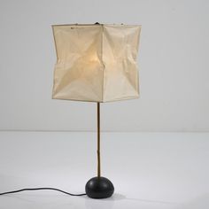 a lamp that is sitting on top of a white surface with a plastic bag over it