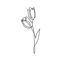 a single line drawing of a tulip flower on a white background with the word love written below it