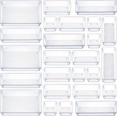 clear plastic drawer dividers and trays on white background