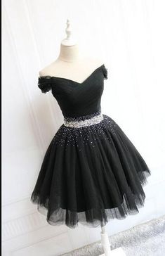 Black Dress Style, Beaded Party Dress, Short Formal Dress, Tulle Party Dress, Black Homecoming Dress, Tulle Homecoming Dress, Little Black Dresses, Black Prom Dress, Black Prom