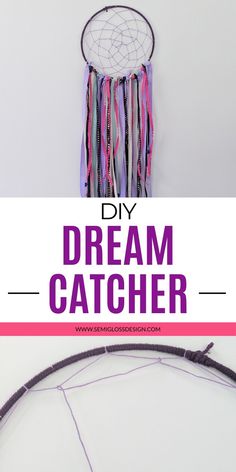 the diy dream catcher is made with ribbon and yarn