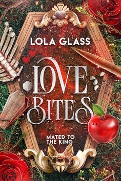 an advertisement for love bites, with red roses and bones on the front cover in green grass