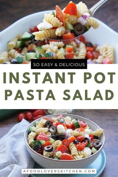 pasta salad in a bowl with the title overlay