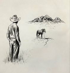 a drawing of a man standing next to a horse with the words quiet, heavy dreams written on it