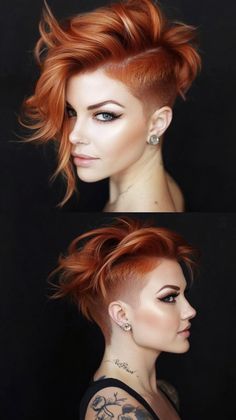 Achieve a chic and edgy look with a copper peach hair color and a stylish undercut. Visit our site for more modern and bold hair ideas. Save this pin for your next trendy hair transformation! Woman Shaved Hairstyles, Medium Red Hair Styles, Shaved Hair Styles, Copper Peach Hair, One Side Shaved Hairstyles, Peach Hair Color, Copper Hair Color Ideas, Peach Hair Colors, Creative Hair Color