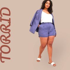 By: Torrid Just In! New Plus Size Summer Shorts. New Women's Plus Size Blue High Waist Linen Shorts. Torrid Size 24=3x Waist: 46" & Inseam: 5" & Length: 17". All Measurements Are Approximate And Taken Laying Flat. Blue Is The Color Of These Soft Linen Shorts. . Studio Linen Woven Fabric: A Light Weight Breathable,& Sophisticated Fabric For Warmer Weather. : Pleats : Belt Loops/ No Belt : High Rise : Functional Pockets : Elastic Stretch Waist : Button & Zip Closure. : Super Nice Made Out Of Linen Plus Size Summer Shorts, Size 22 Women, Rolled Cuff Jeans, Ruffle Trim Dress, A Line Shorts, Linen Short, Belted Shorts, Plus Size Summer, Pleated Shorts