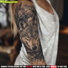 a woman with a wolf tattoo on her arm