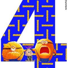 the number four is made up of cartoon characters and letters that appear to be from despicable cartoons