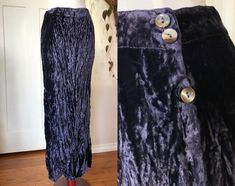 info coming... Blue Whimsigoth Outfit, Whimsigothic Clothes Skirts, Velvet Maxi Skirt 90s, Crushed Velvet Maxi Skirt, Indie Blue Velvet Dress, Mode Purple, Early 90s Fashion, Witchy Outfits, Eclectic Outfits