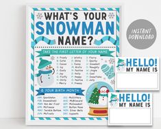 a printable snowman name game for kids