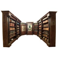 an open bookcase with many books on it's sides and shelves in the middle