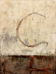 an abstract painting with lines and circles on the bottom half of it, in brown tones