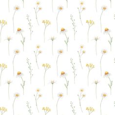 a white background with yellow flowers on it