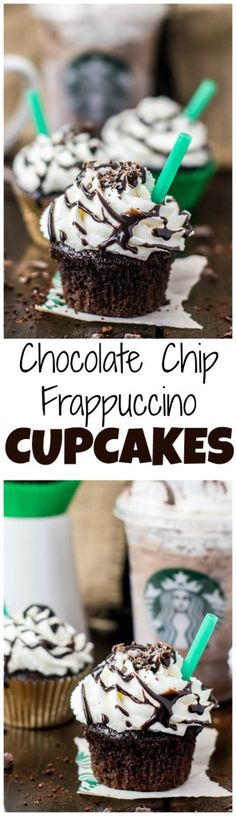 chocolate chip frappuccino cupcakes with whipped cream on top