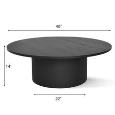 a black table with measurements for the top and base, as shown from the side