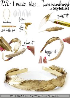 P.S.- I made this...Luxe Headband Toga Party, Astuces Diy, Feather Headband, Gold Diy, Gold Headband, Frou Frou