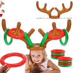 PRICES MAY VARY. Package: One set of inflatable reindeer toss game packed in a craft box, include 2 inflatable reindeer antler hat and 2 ring tosses, a fun Xmas family party game. Fun Family Game: Inflatable reindeer party toss game is a really good interactive family game, play it with your kids or families, there will be more laughter. Material: This inflatable reindeer antler made of environment PVC material, lightweight and portable, durable and reusable, easy to inflate. Size: The whole rei Rings For Kids, Antler Hat, Children Games, Ring Toss Game, Holiday Party Games, Family Party Games, Kids Christmas Party, Christmas Carnival, Antler Ring