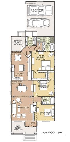 the first floor plan for a two story home