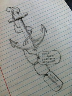 a drawing of an anchor with two tags attached to it