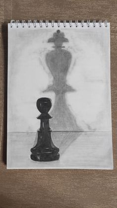 a black and white drawing of a chess piece