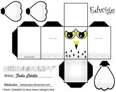 an origami owl with yellow eyes is shown in black and white, as well as