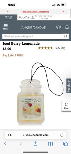 yankee candle on the app store's website for vanilla lemonade, which is now available