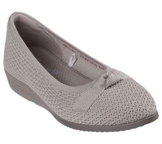 Versatile style mixes with stretchable comfort in Skechers Cleo Sawdust - Sophisticated. Designed with recycled materials, this skimmer features a knitted Stretch Fit upper with a twist knot detail, Skechers Air-Cooled Memory Foam insole, and a low wedge heel. Our Planet Matters Good for your feet. Good for the world. | Skechers Women's Cleo Sawdust - Sophisticated Flats | Medium Width | This product's upper is made with at least 20% recycled content by weight, which helps to reduce waste | Skec Skechers Shoes Women, Girls Gift Guide, Low Heel Wedges, Lace Up Wedges, Shoes Flats Sandals, Low Wedges, Size Chart For Kids, Twist Knot, Skechers Women