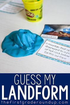 a close up of a blue cloth on a table with text overlay that reads guess my landform