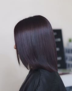 All Over Dark Hair Color, Dark Hair With Purple Tint, Eggplant Hair Color Dark, Dark Burgundy Brown Hair, Black Hair With Purple Tint, Black Violet Hair, Midnight Violet Black Hair, Black Cherry Hair Color Dark, Dark Violet Hair Color