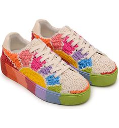 Farm Rio $320 Crochet Sunset Platform Sneakers Rainbow 8.5 9 9.5 NIB Shoes Flats  | eBay Crochet Sunset, Rainbowcore Fashion, Sandal Rajut, Rainbow Heels, Flatform Sneakers, Rainbow Shoes, Crochet Sandals, Crochet Shoes, Shoe Covers