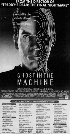 a movie poster for ghost in the machine with an image of a man's face