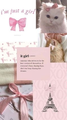 pink and white collage with the words i'm just a girl