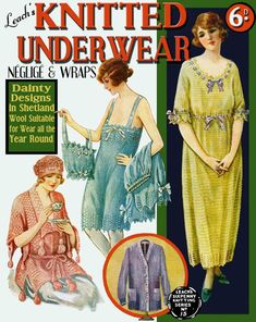 Leach's 6D #15 c. 1920 - Vintage Knitting & Crochet Patterns for Underwear, Negligee and Wraps (PDF Ebook DIgital Download) by ivarose on Etsy https://www.etsy.com/listing/202634890/leachs-6d-15-c-1920-vintage-knitting Crochet Kimono, 1920 Fashion, Garment Pattern, Crochet Vintage, Crochet Woman, Couture Vintage, 1920s Fashion, Downton Abbey, Fashion Plates