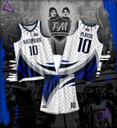 two basketball uniforms with the number 10 on them and an image of women's basketball players