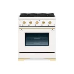 a white stove top oven sitting on top of a counter