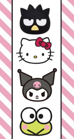 an image of hello kitty stickers on a pink and white striped background with stripes