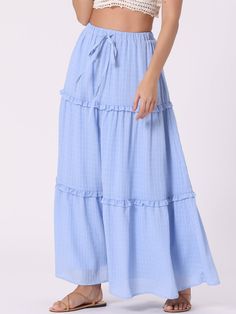 Shop Allegra K for tiered belt ruffle lattice texture casual a line maxi skirt you are looking for, get more women's skirts for yourelf. Order now! Free Returns! A Line Maxi Skirt, Beach Maxi Skirt, Ruffle Fabric, Tiered Maxi Skirt, Long Maxi Skirts, Slip Skirt, Kinds Of Shoes, Women Maxi, Women's Skirts