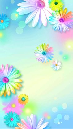 colorful flowers on a blue and green background