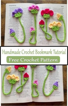 crochet bookmarks with flowers on them