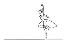 a continuous line drawing of a ballerina in the middle of a dance pose with her arms outstretched