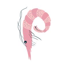 a drawing of a pink snake with polka dots on it's head and tail