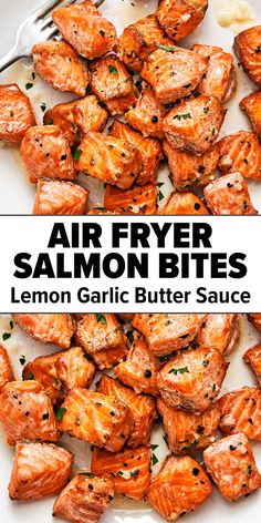 Air fryer salmon bites Easy Dinner Airfryer, Easy Dinner Recipes Seafood, Dinner Ideas Fast And Easy, Food For Single Person, Easy At Home Meals Dinners, Healthy Meals For Two Clean Eating, Salmon Bites Air Fryer Recipes Healthy, Cubed Salmon Air Fryer, Lemon Garlic Salmon Air Fryer