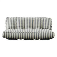 a gray and white striped couch on a white background