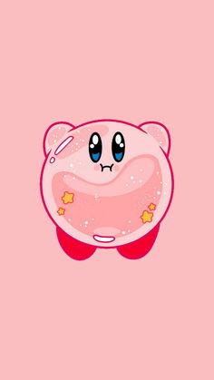 a pink cupcake with blue eyes and stars on it's face, sitting in front of a pink background