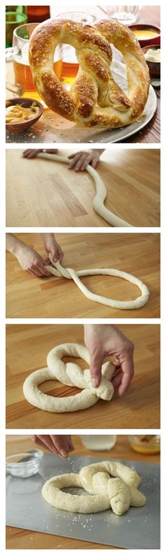 the process for making pretzels is shown here