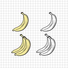 three bananas are shown on a graph paper with the same amount as one banana in four different colors