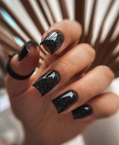 Square Gel Nail Designs, Black Nails With Glitter, Hippie Nails, Simple Gel Nails, Black Nail Designs, Cute Gel Nails