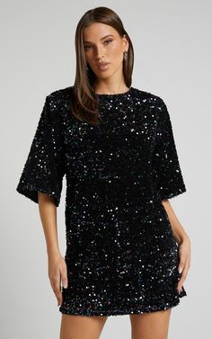 Valetta Mini Dress - Sequin low back shift dress in Midnight Blue Sequin | Showpo USA Semi Formal Dresses Winter Mid Size, Party Dresses With Tall Boots, Black Turtleneck Sequin Dress, Sequin Long Dress With Cowboy Boots, Black Sequin Jersey Dress Short, Black Sequin Dress Short With Tights, Sequin Dress With Boots Bodycon, Winter Semi Formal Dresses Couture Candy, Semi Formal Dresses With Tall Boots