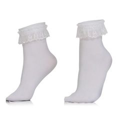 Skeleteen White Ruffled Ankle Socks are a great costume accessory for Halloween and Dress-up. They are made of stretch material that molds to the foot and is easy to wear with any pair of shoes. The Socks are One Size Fits Most and include little ruffled Scalloped edges. Skeleteen items are made of tested materials that are non-toxic and safe. Frilly Socks And Heels, White Frilly Socks, Girl White Socks, Bobby Socks, Ruffles Top, Frilly Socks, Vintage Socks, Ruffled Socks, Ankle Socks Women